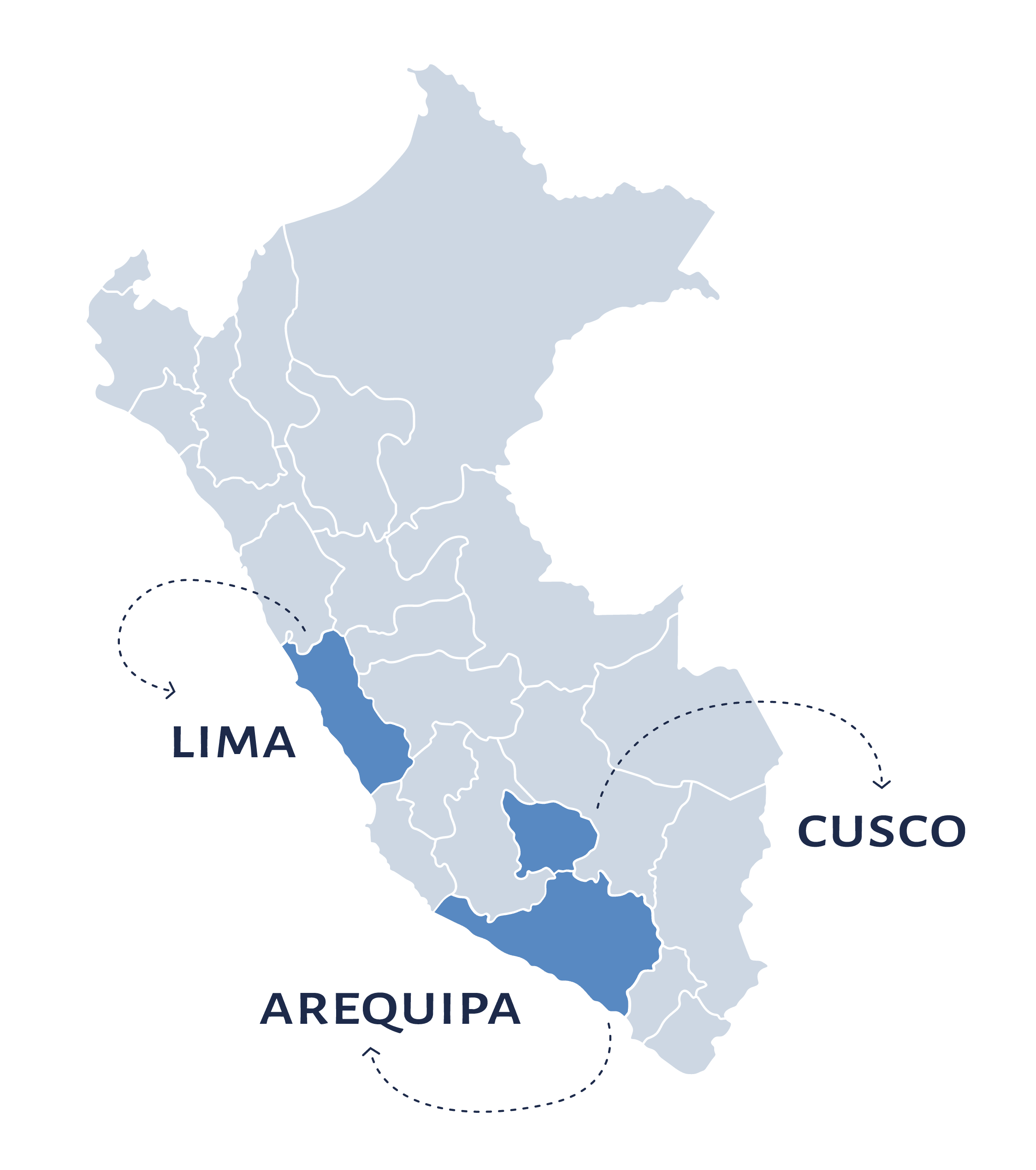 Map of Peru showing the regions where Adgeminco operates
